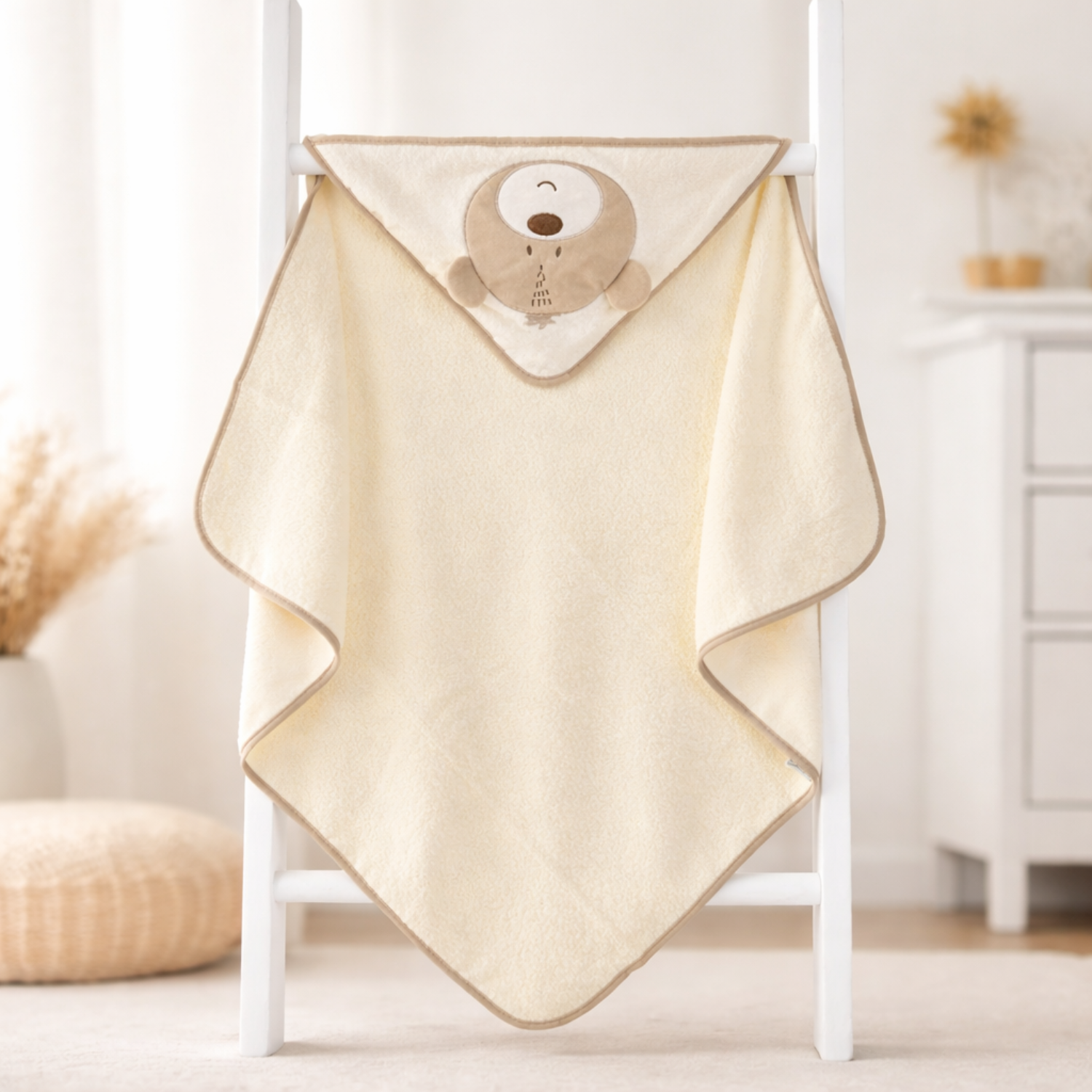 Sunnozy Ultra Soft Baby Hooded Bath Towel (76 × 76 cm) – Highly Absorbent, Gentle on Baby Skin, Cute Bear Hood Design