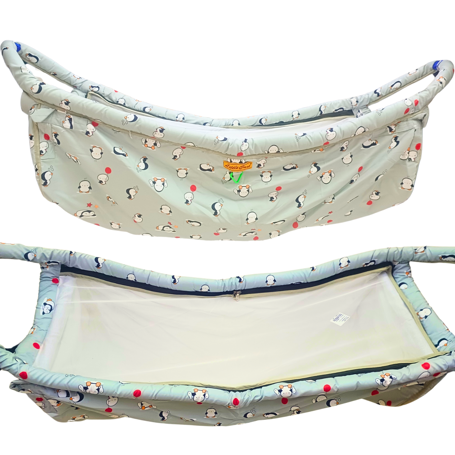 Smile Baby Traveling Khoya Cradle – Portable Baby Hammock for Home, Car & Travel (Cute Penguin Print – Soft Grey)