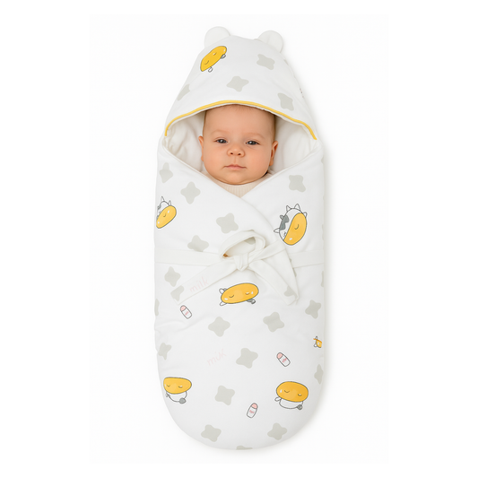 Smile Baby “Cow Milk” Baby Swaddle Wrap with Hood – 0-6 Months
