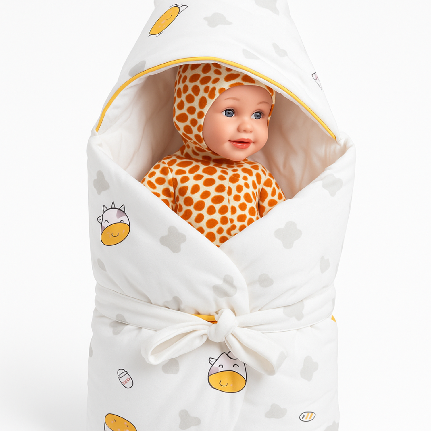Smile Baby “Cow Milk” Baby Swaddle Wrap with Hood – 0-6 Months