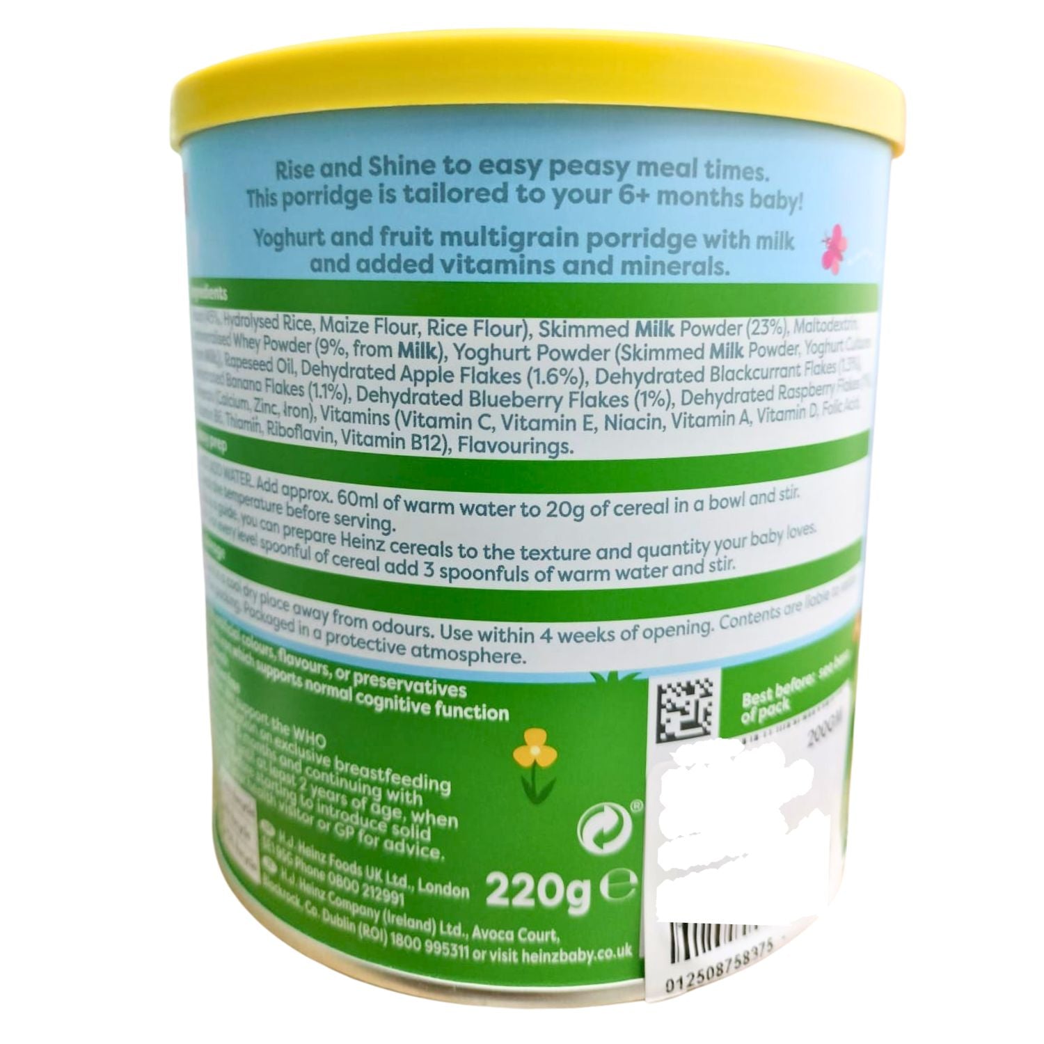 Heinz Creamy Fruit & Yoghurt Porridge – 220g (6+ Months Baby Cereal)