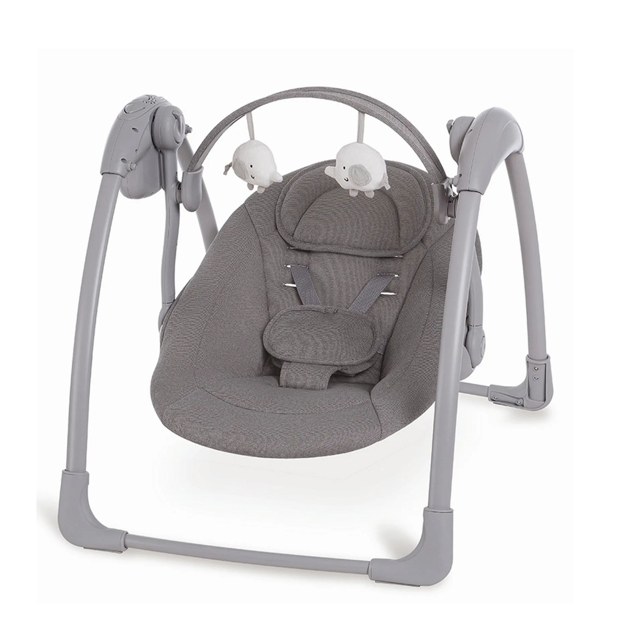 Mastela Deluxe Portable Baby Swing | Birth+ to 6 Months | Compact Foldable Infant Swing with Reclining Seat, Toy Bar, Safety Harness & Soft Cushion | Available in Grey & Cream
