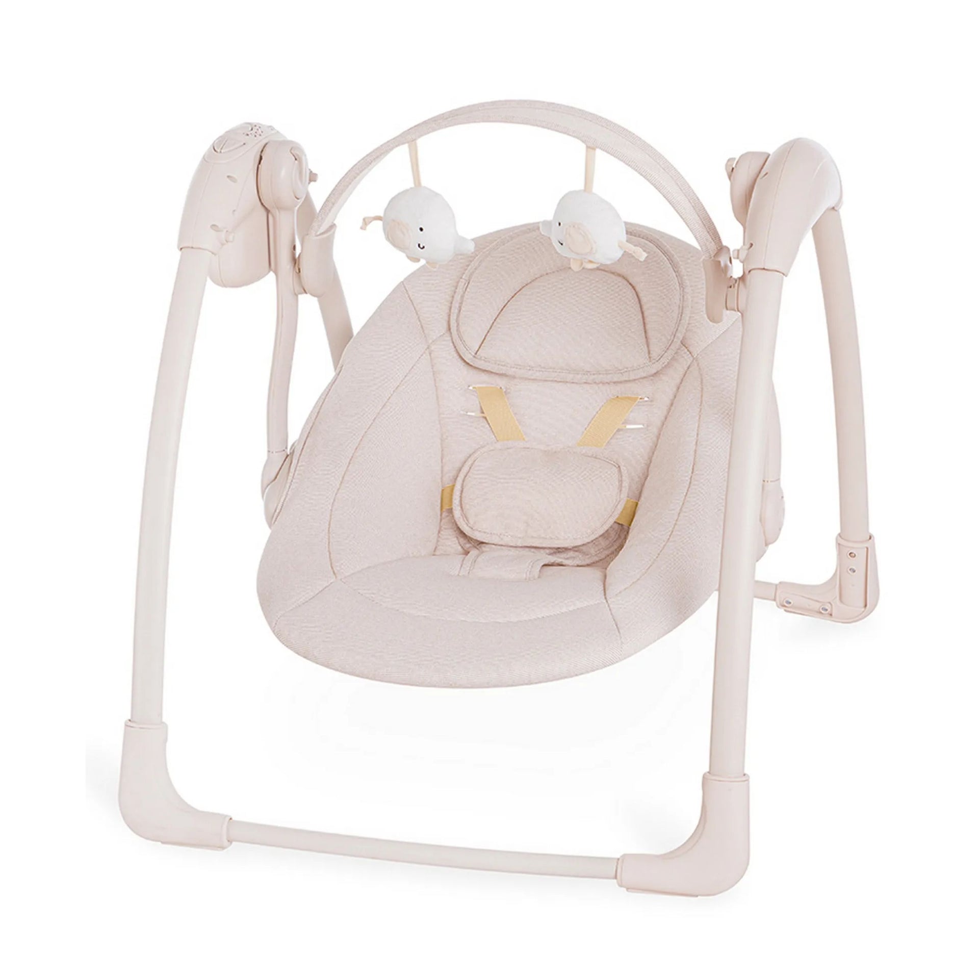 Mastela Deluxe Portable Baby Swing | Birth+ to 6 Months | Compact Foldable Infant Swing with Reclining Seat, Toy Bar, Safety Harness & Soft Cushion | Available in Grey & Cream