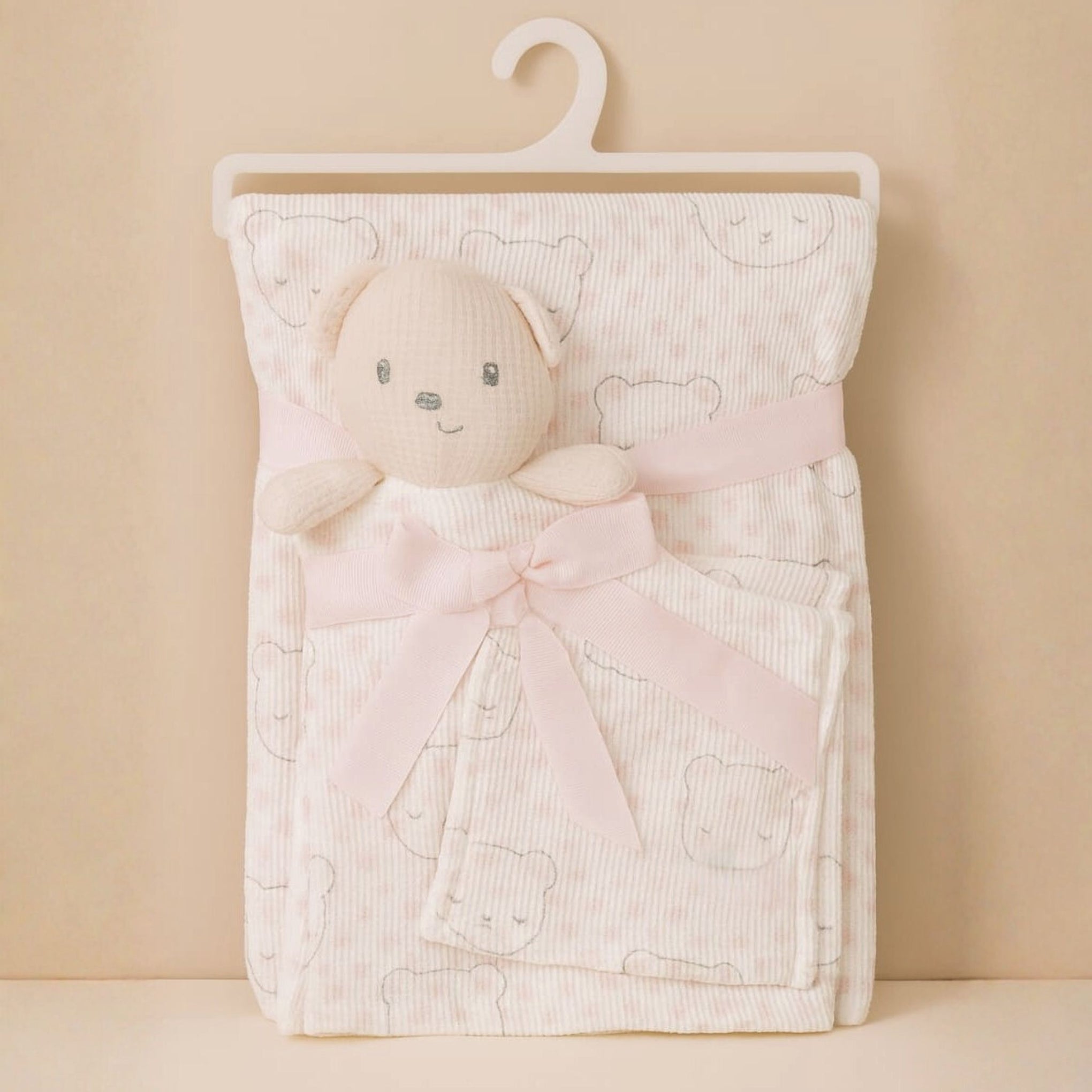 SUNNOZY Cute Bear Baby Blanket with Soft Toy – Pink | 75×100 cm | Ultra-Soft & Gentle for Newborns