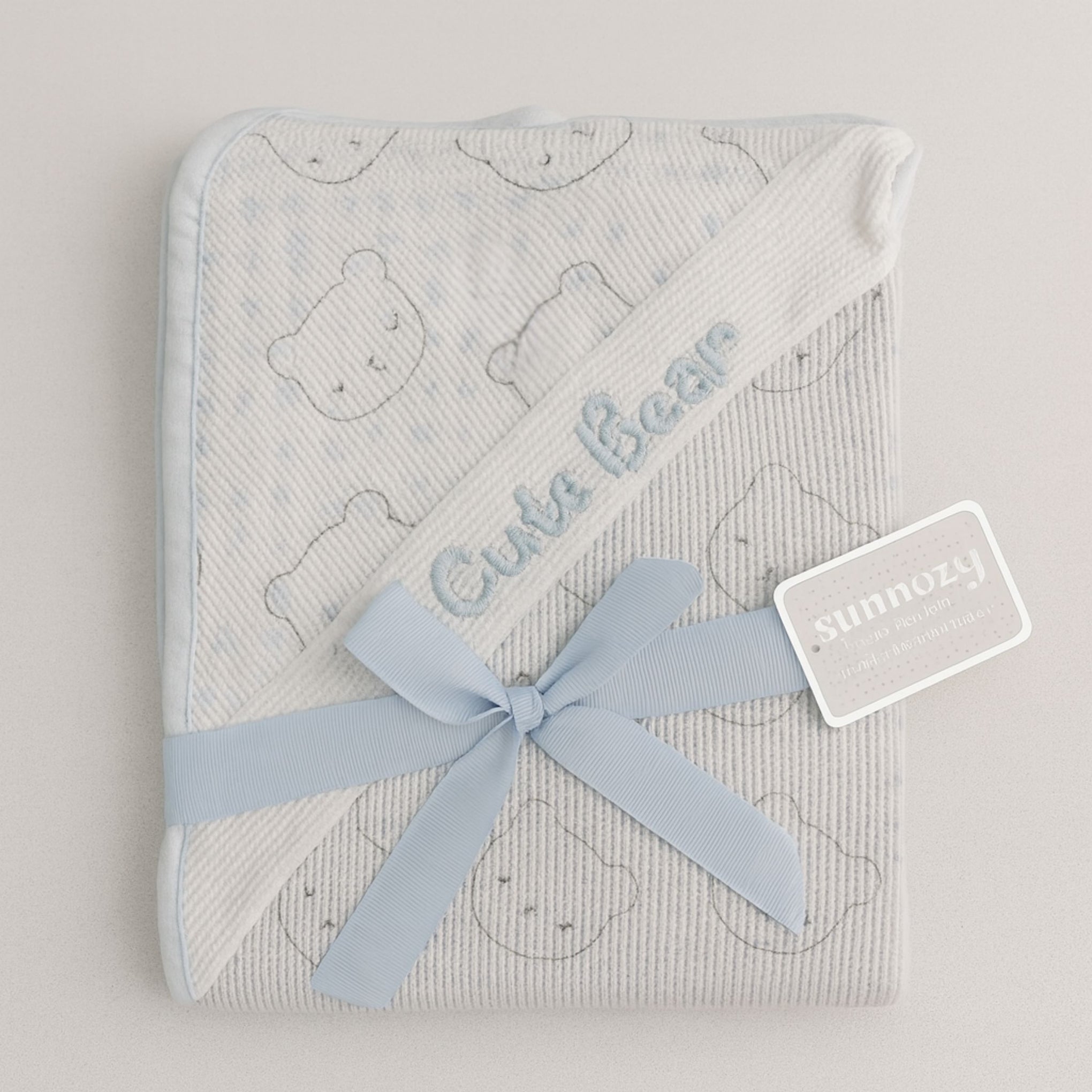 SUNNOZY Cute Bear Hooded Baby Blanket | Soft Cotton Swaddle Wrap for Newborn to 1 Year | Cozy Sleep Blanket with Ears | 75x100 cm | Available in Blue & Pink