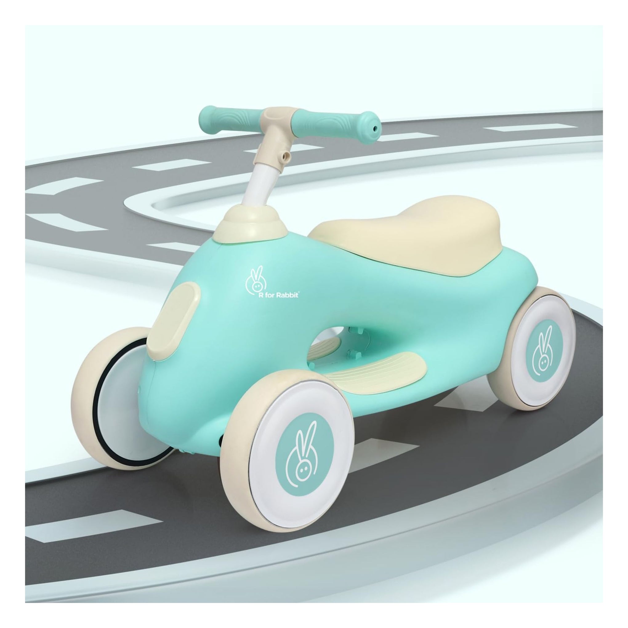 R for Rabbit Speedster Zoomy Push Ride-On for Baby, Wide TPE Wheels with Ergonomic & Comfortable Seat, Non Slip Footrest for 1 to 4 Years Kids, 20 Kgs Weight Capacity (Green Cream)