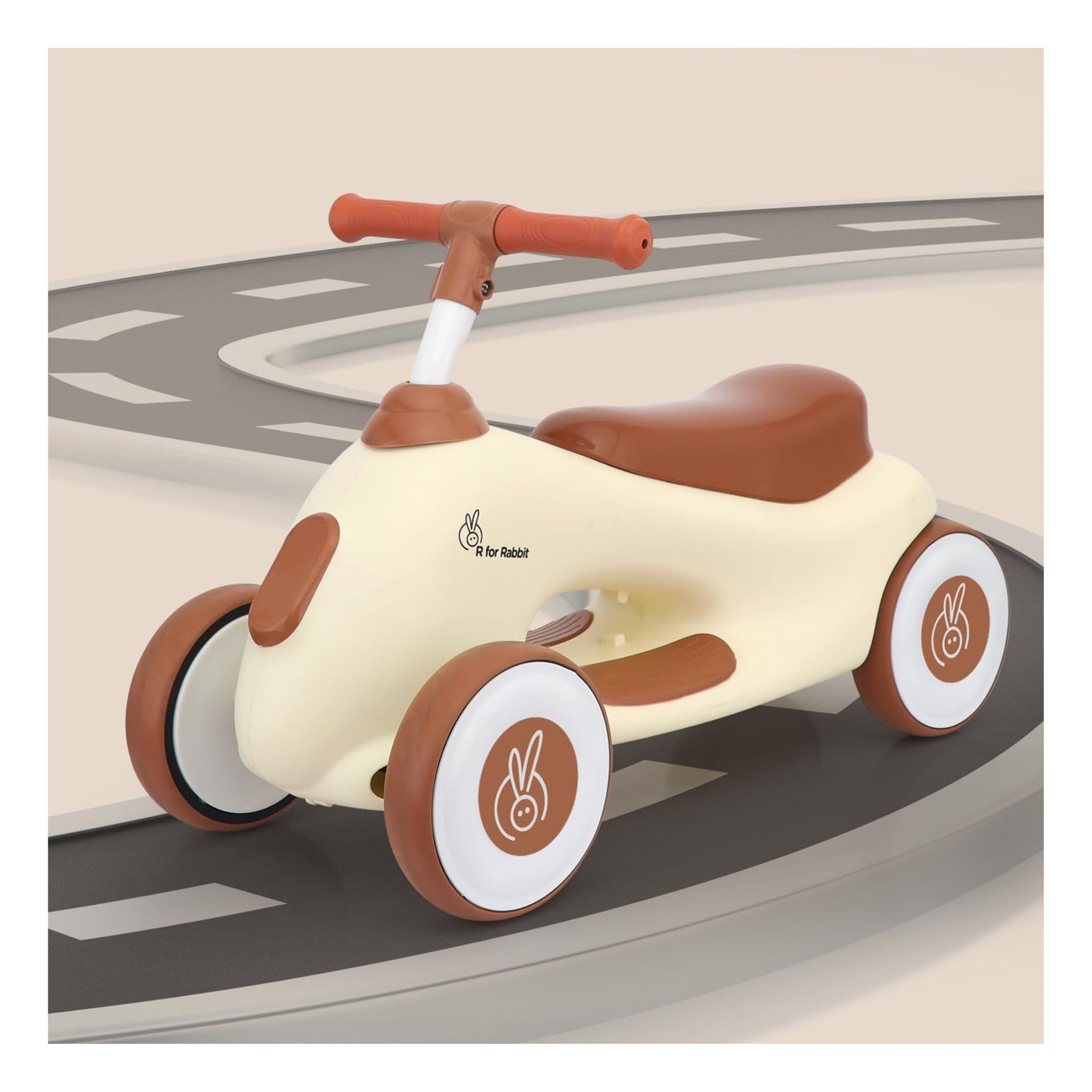 R for Rabbit Speedster Zoomy Push Ride-On for Baby, Wide TPE Wheels with Ergonomic & Comfortable Seat, Non Slip Footrest for 1 to 4 Years Kids, 20 Kgs Weight Capacity (Cream Brown)
