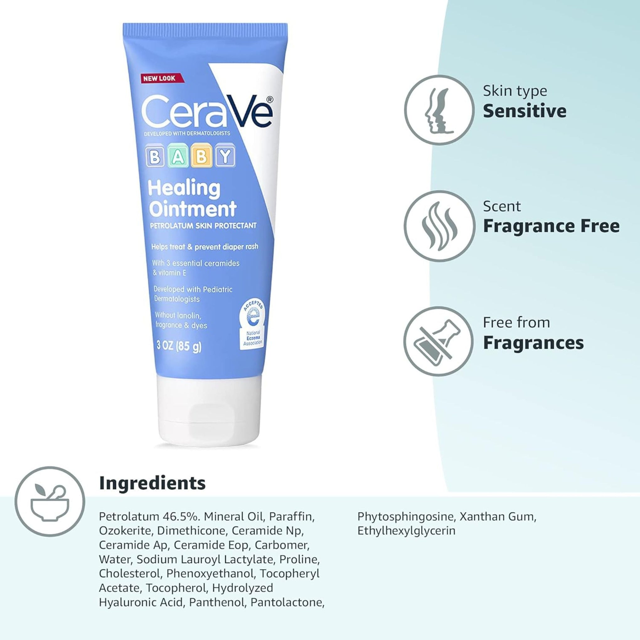 CeraVe Baby Healing Ointment, CeraVe Diaper Rash Cream, Baby Healing Ointment for Extra Dry, Cracked Skin, Diaper Cream with Ceramides & Vitamin E, Lanolin, Fragrance, Paraben, Dye, Phthalates & Sulfate Free