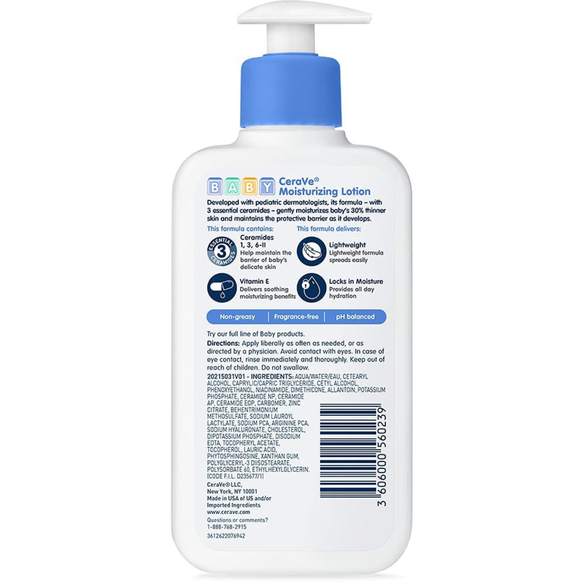 CeraVe Baby Lotion 8 Ounce Gentle Baby Skin Care with Hyaluronic Acid Paraben & Fragrance Free