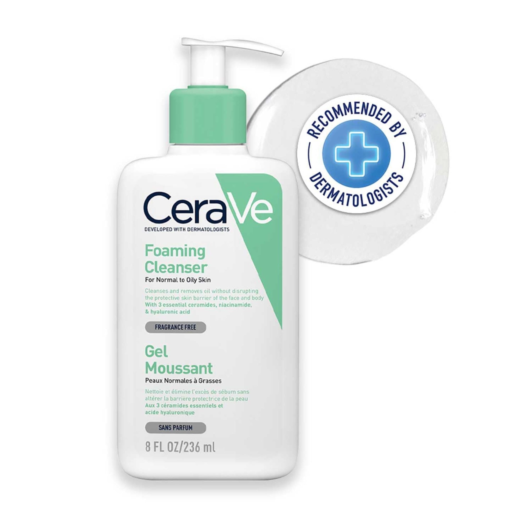 CERAVE FACE WASH GEL MOUSSANT 236ML | Non-Comedogenic And Fragrance-Free Cleansers For Acne-Prone Skin