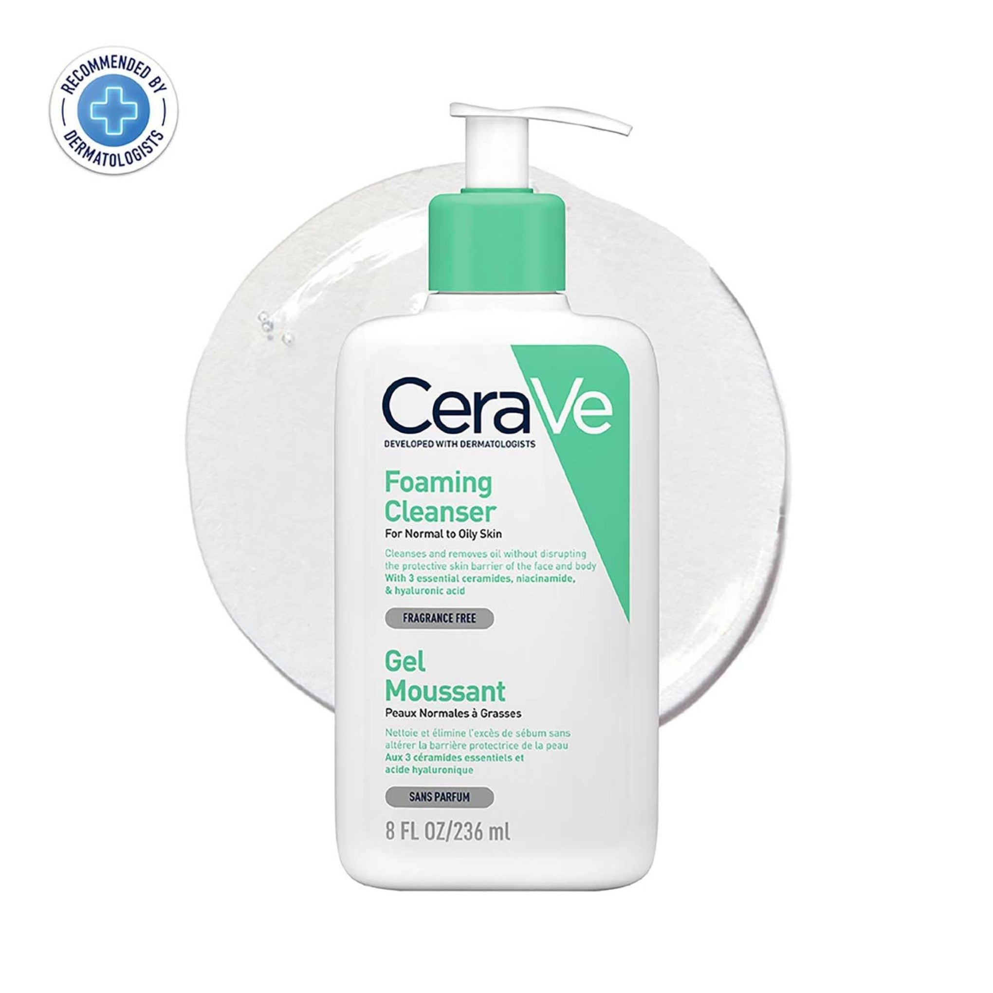 CERAVE FACE WASH GEL MOUSSANT 236ML | Non-Comedogenic And Fragrance-Free Cleansers For Acne-Prone Skin