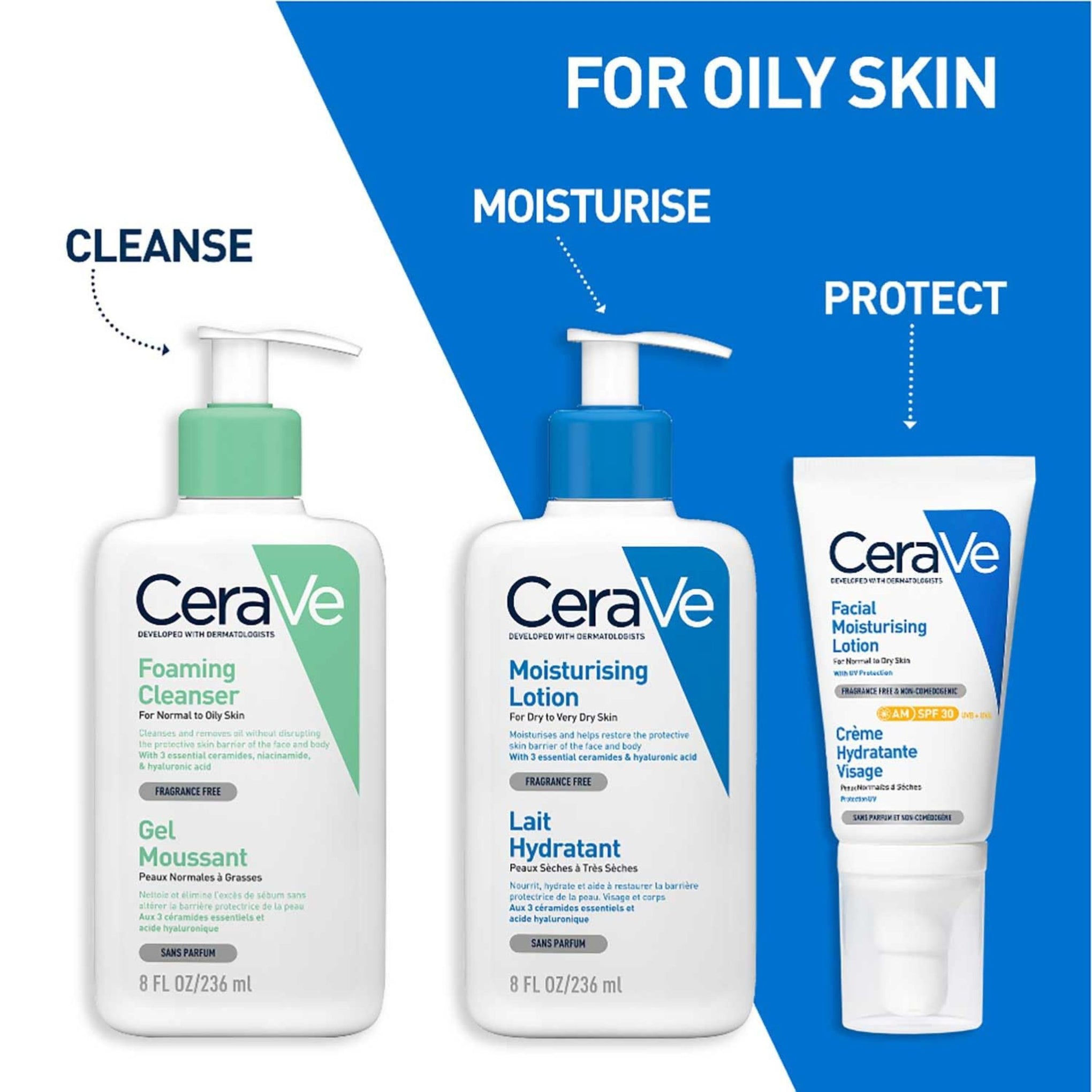 CERAVE FACE WASH GEL MOUSSANT 236ML | Non-Comedogenic And Fragrance-Free Cleansers For Acne-Prone Skin
