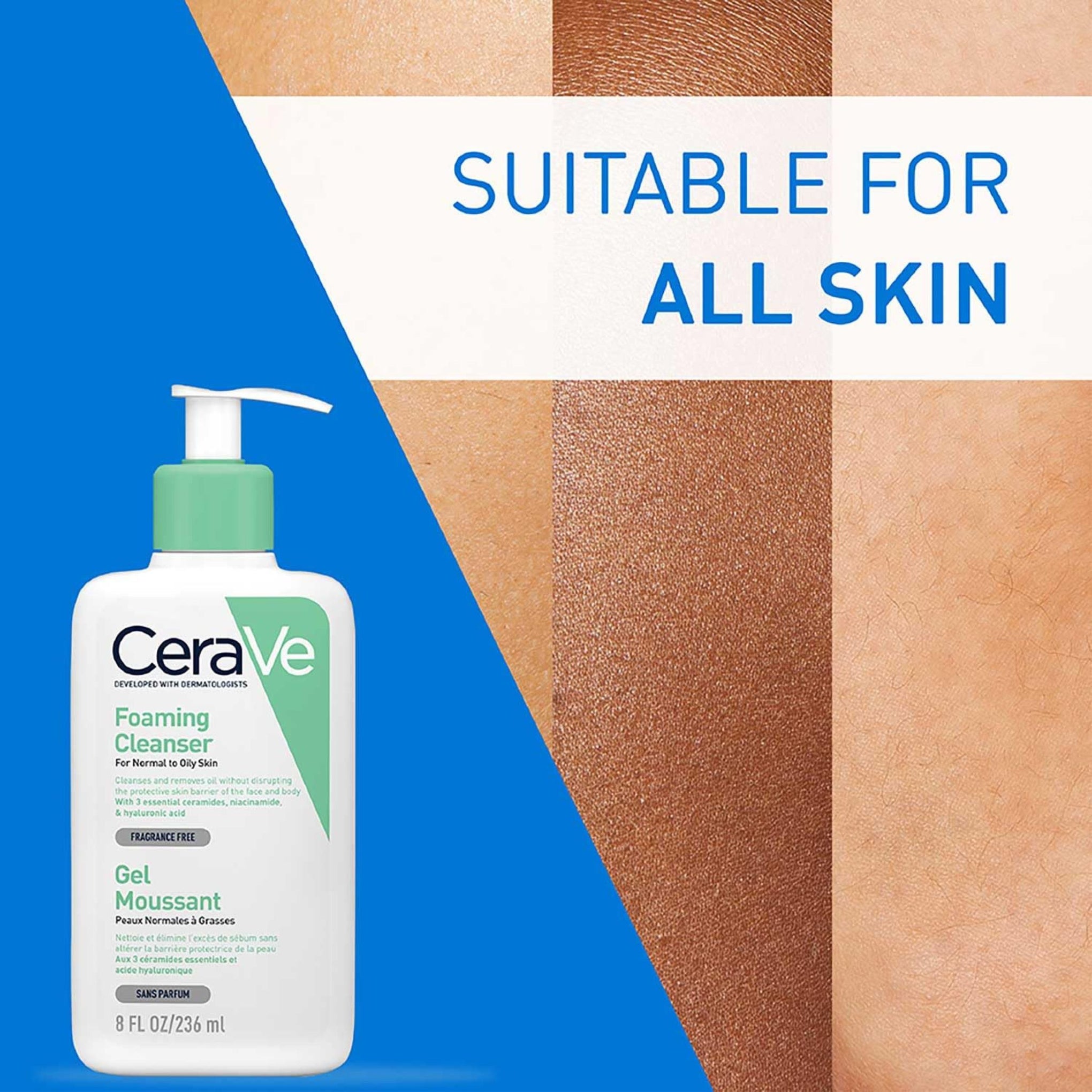 CERAVE FACE WASH GEL MOUSSANT 236ML | Non-Comedogenic And Fragrance-Free Cleansers For Acne-Prone Skin