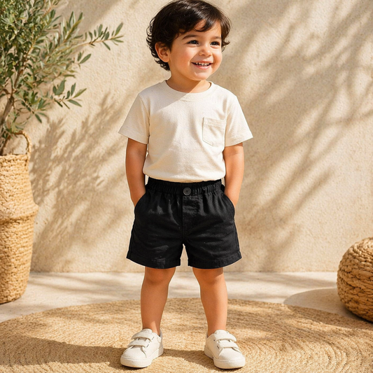 Smile Baby Infant Boys Black Cotton Shorts – Soft Elastic Waist Summer Shorts (3M-18M)