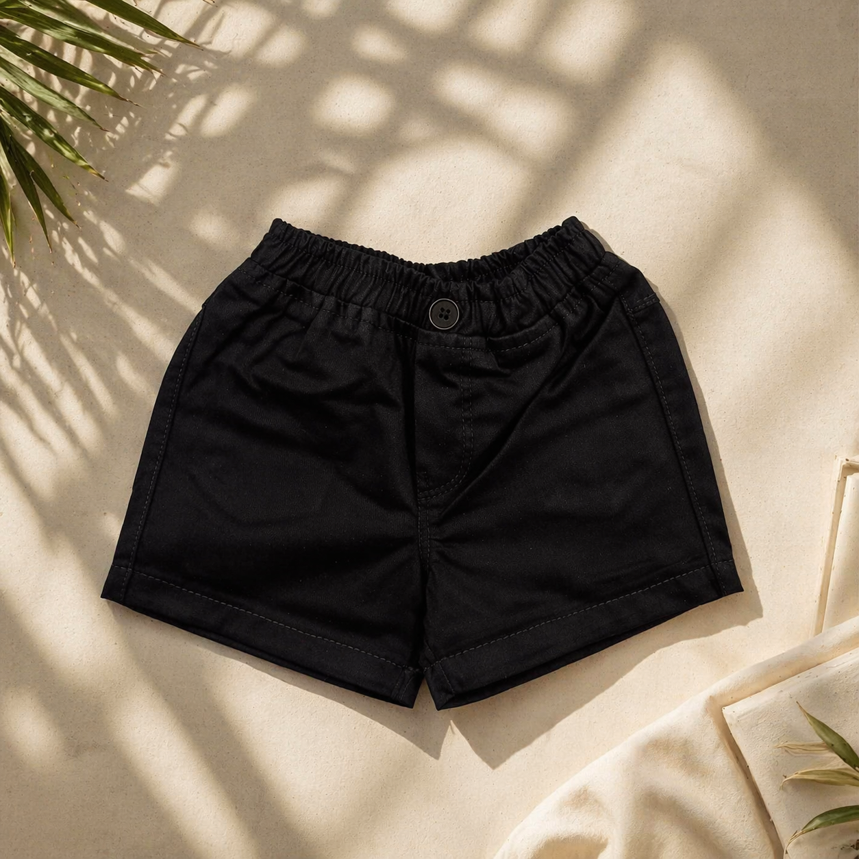 Smile Baby Infant Boys Black Cotton Shorts – Soft Elastic Waist Summer Shorts (3M-18M)