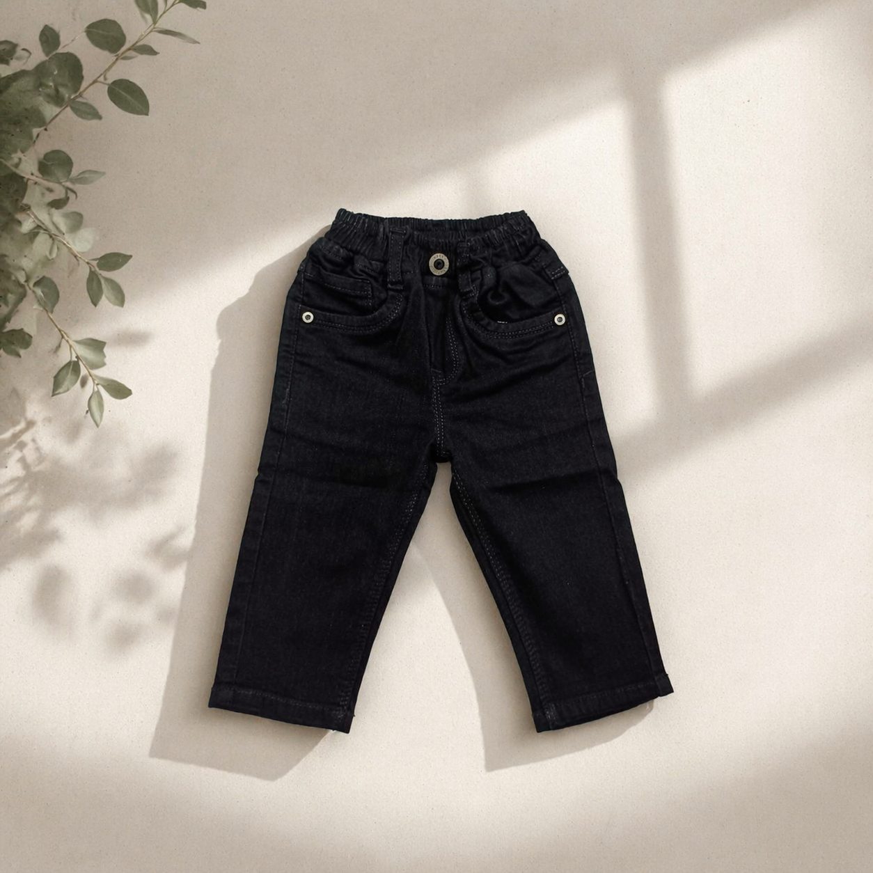 Smile Baby Infant Boys Black Denim Jeans – Soft Elastic Waist Baby Pants (3M-18M)