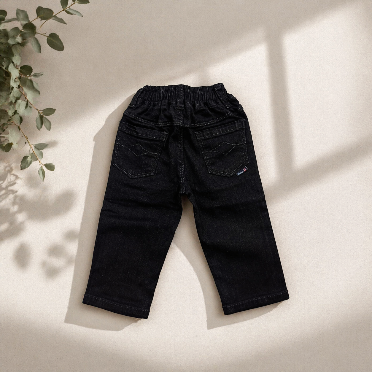 Smile Baby Infant Boys Black Denim Jeans – Soft Elastic Waist Baby Pants (3M-18M)