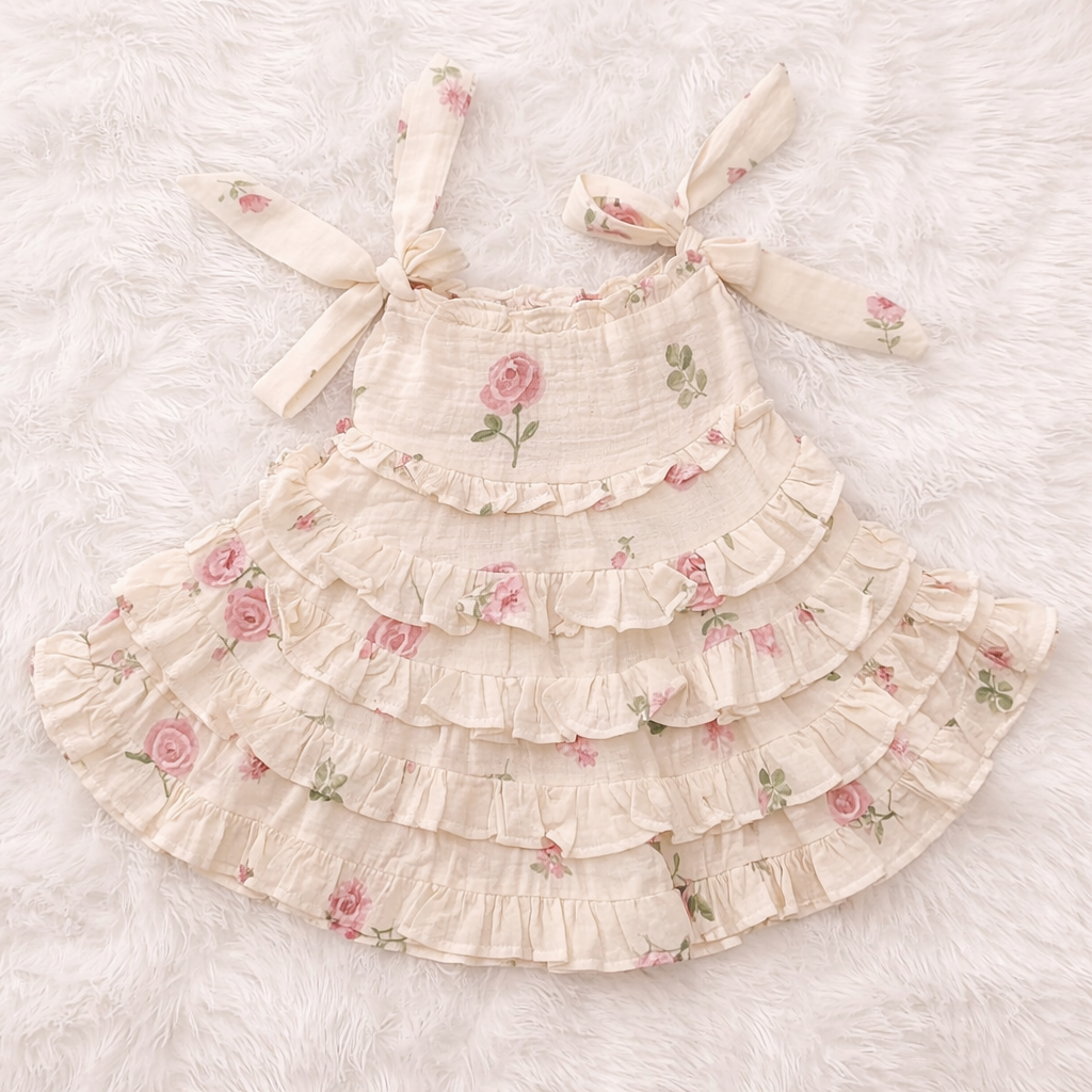 NUM NUM Lemon Floral Ruffle Baby Frock Dress | Soft Cotton Sleeveless Dress for NB to 9 Months