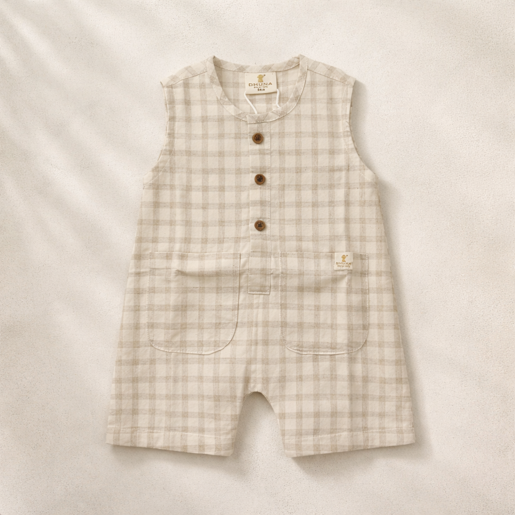 NUM NUM Newborn Baby Cotton Sleeveless Romper (NB–18M) | Cream