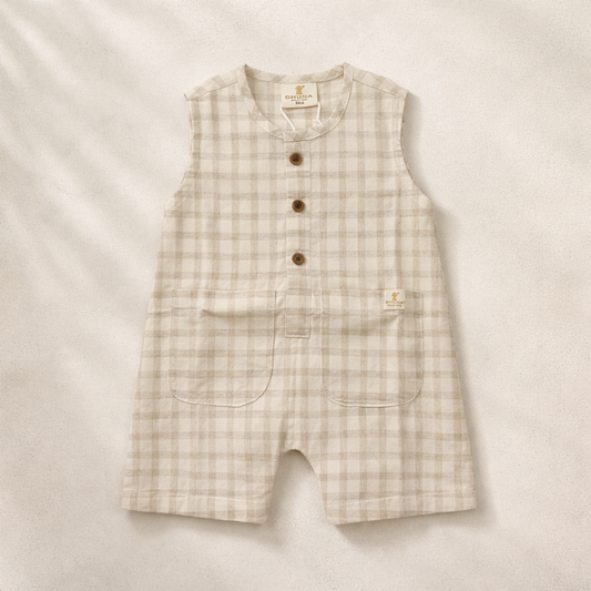 NUM NUM Newborn Baby Cotton Sleeveless Romper (NB–18M) | Cream