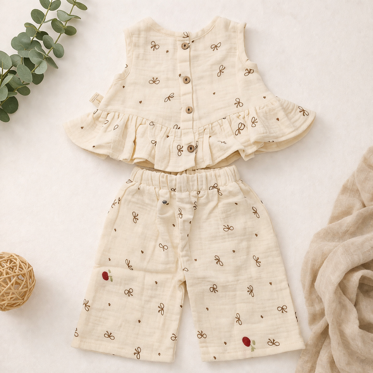 NUM NUM Baby Girls Sleeveless Bow Design Frock Set with Palazzo Pants | Soft Cotton Summer Outfit | 6M to 3Y