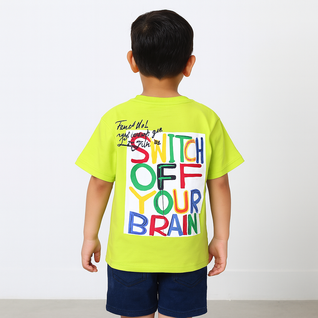 Smile Baby Boys' Graphic T-Shirt – Orange & Fluorescent Green with  multi-color letters | Age 6-14 Years