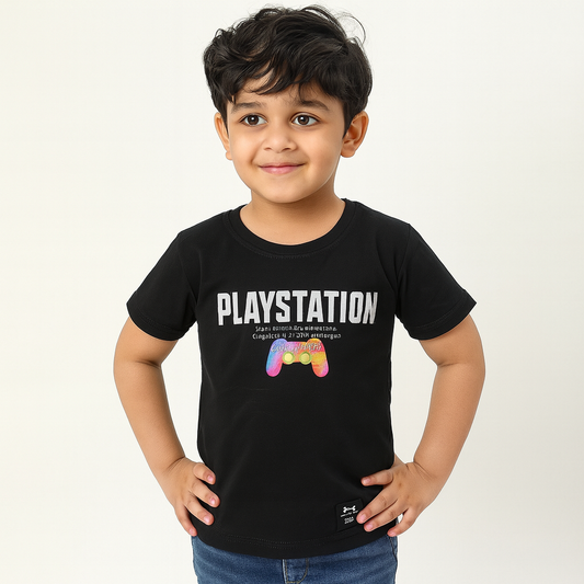 Smile Baby Boys’ Black Gamer T-Shirt – Vintage Console & PlayStation Print – Age 4 to 12 Years
