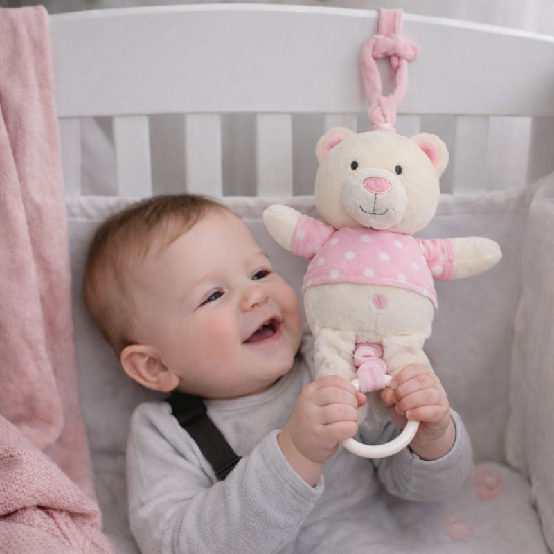Soft Plush Teddy Musical Pull Toy for Babies | Pull Ring Plays Music | Hanging Rattle with Teether | Newborn & Infant (0–12 Months)