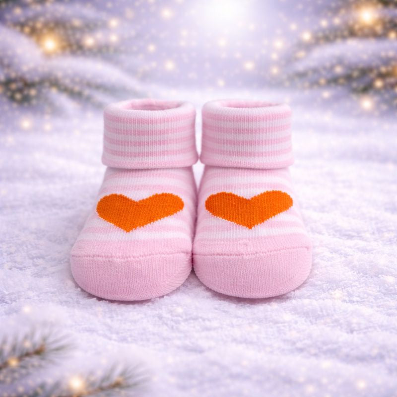 Baby Girl Cotton Socks Set | Soft & Warm Winter Socks | Cute Heart & Bear Designs | 0–12 Months | Pack of 3 Pairs