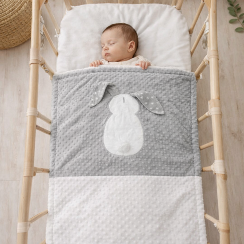 Soft Bunny Baby Blanket for Newborns – Cozy Grey & White Minky Blanket for Cradle & Sleep