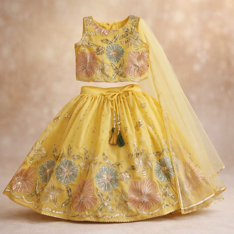 SPARKLE Girls Sharara Set with Embroidered Top & Net Dupatta | Festive Wear for Girls (12 Months – 9 Years)