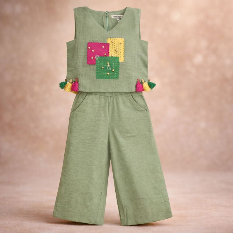 LEO N BABES Girls Ethnic Co-Ord Set (18 Months – 12 Years) – Sleeveless Kurti Top with Palazzo Pants, Festive Wear