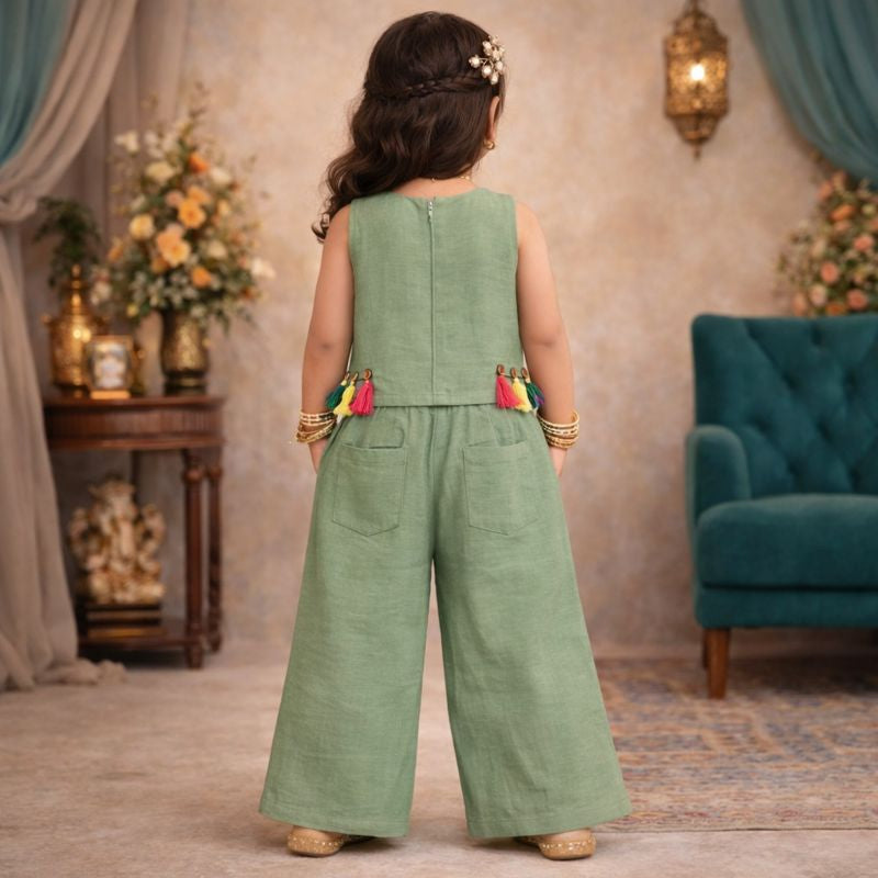 LEO N BABES Girls Ethnic Co-Ord Set (18 Months – 12 Years) – Sleeveless Kurti Top with Palazzo Pants, Festive Wear