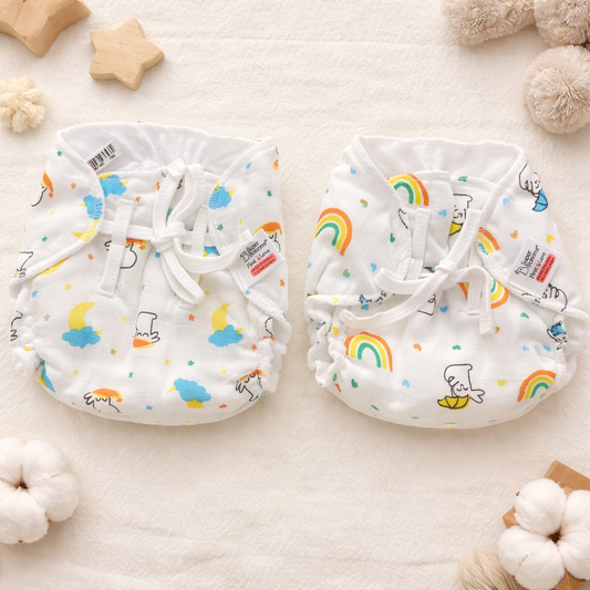 SUPER BOTTOMS New Born Langot (0–12 Months) – Soft Cotton Reusable Baby Cloth Langot with Adjustable Tie-Up, Cute Prints (Pack of 2)
