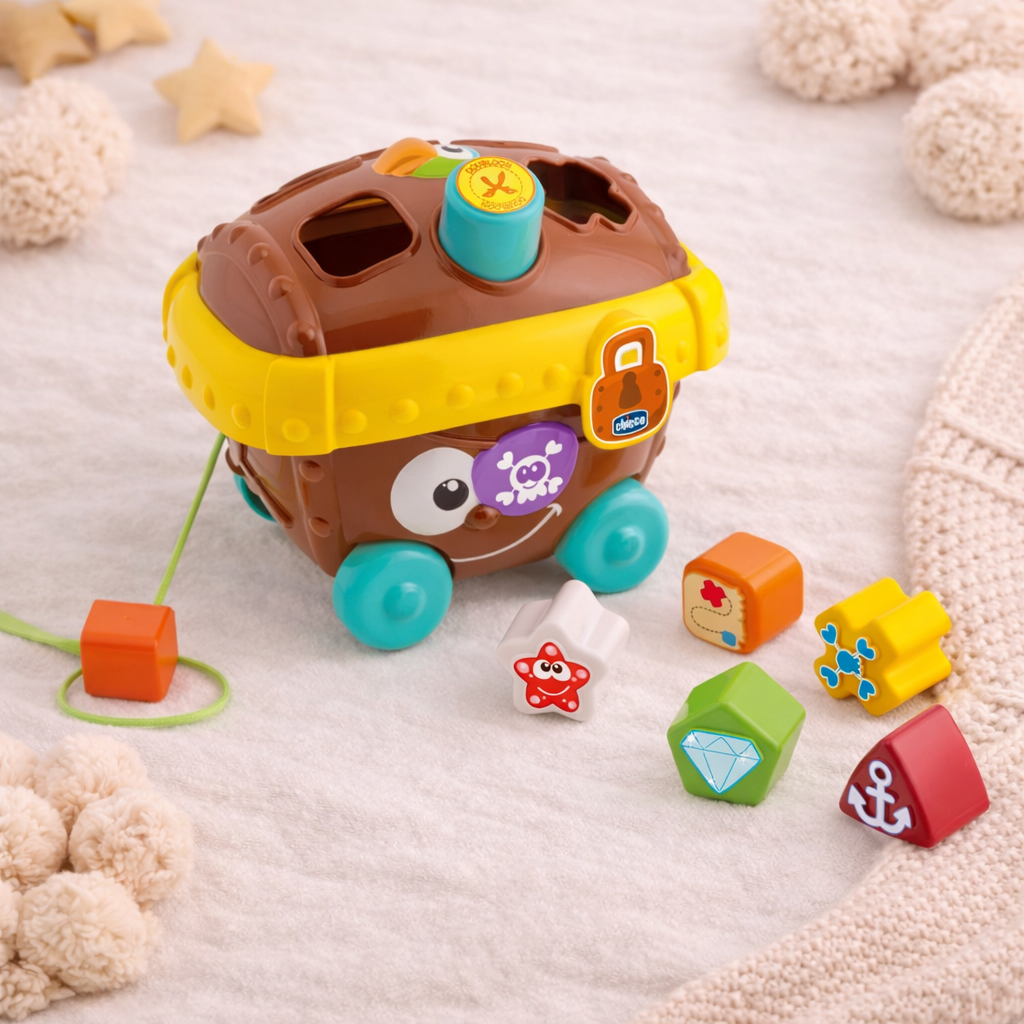 Baby Shape Sorter Rolling Toy with Blocks | Interactive Pull-Along Treasure Box | Educational Toy for Toddlers