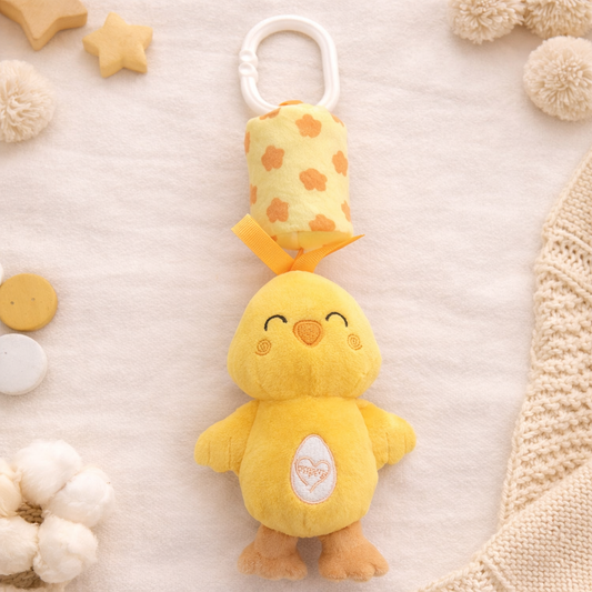 Baby Hanging Rattle Toy – Soft Yellow Chick Cradle Toy with Clip & Gentle Bell Sound for Newborns