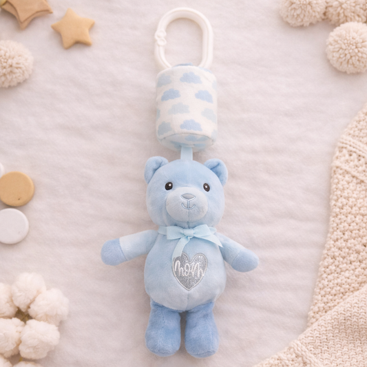 Plush Teddy Bear Musical Hanging Toy for Baby Crib – Soft Lullaby Nursery Toy (Blue)
