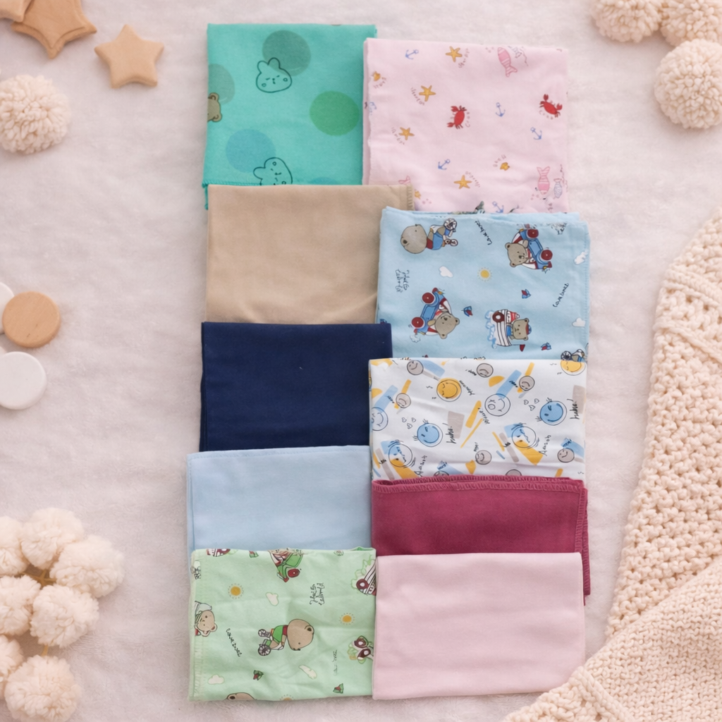 BABIANO Baby Cotton Napkins / Hankies (Pack of 10) – Soft, Absorbent & Skin-Friendly for Newborns and Babies
