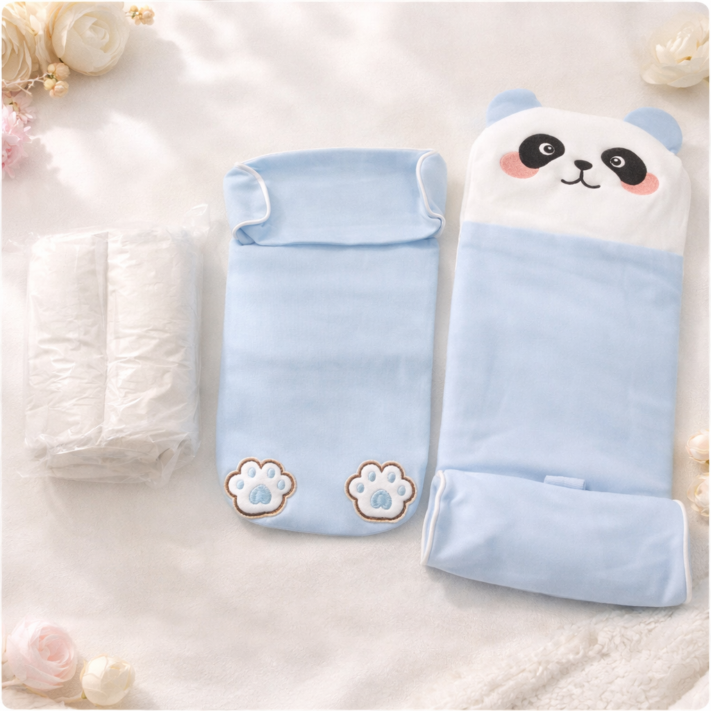 Smile Baby Head Guard Newborn Pillow – Anti-Roll Support Pillow with Panda Design (0–12 Months, Light Blue)
