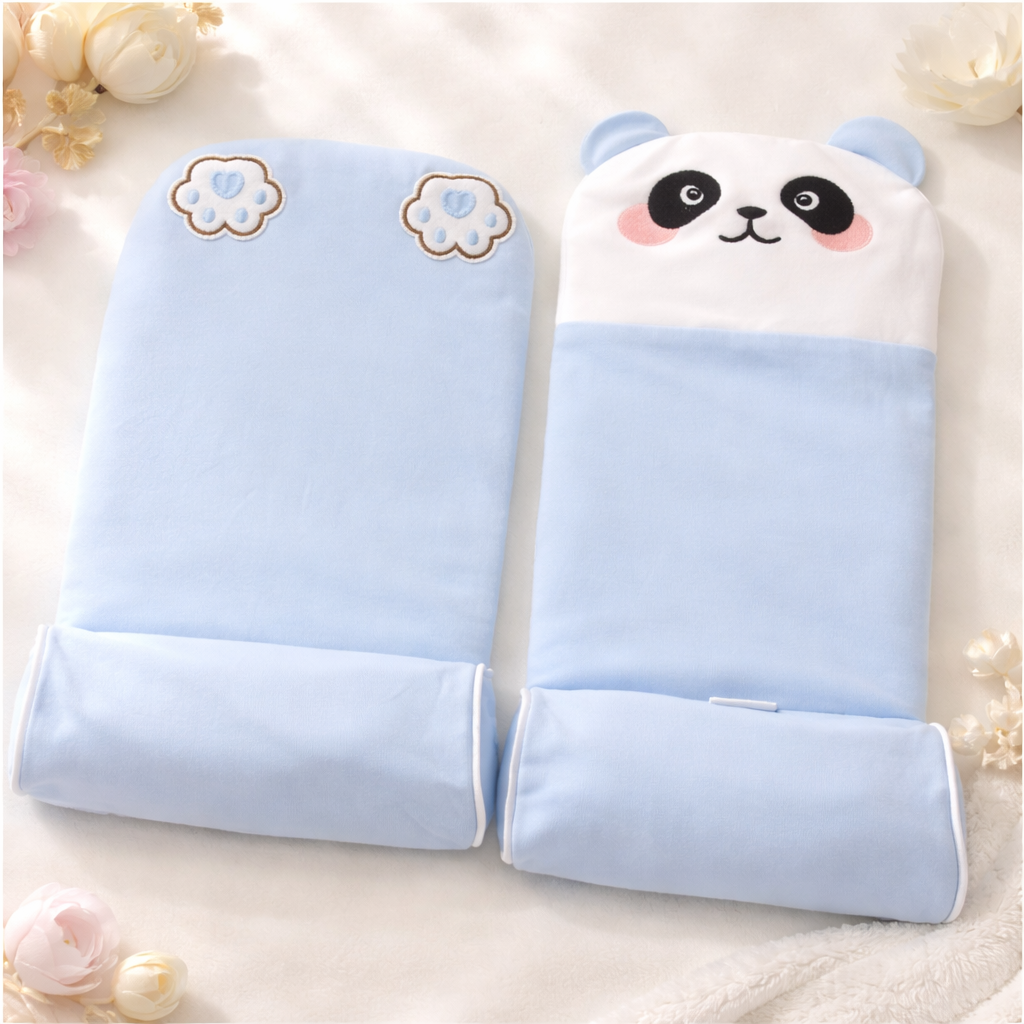 Smile Baby Head Guard Newborn Pillow – Anti-Roll Support Pillow with Panda Design (0–12 Months, Light Blue)