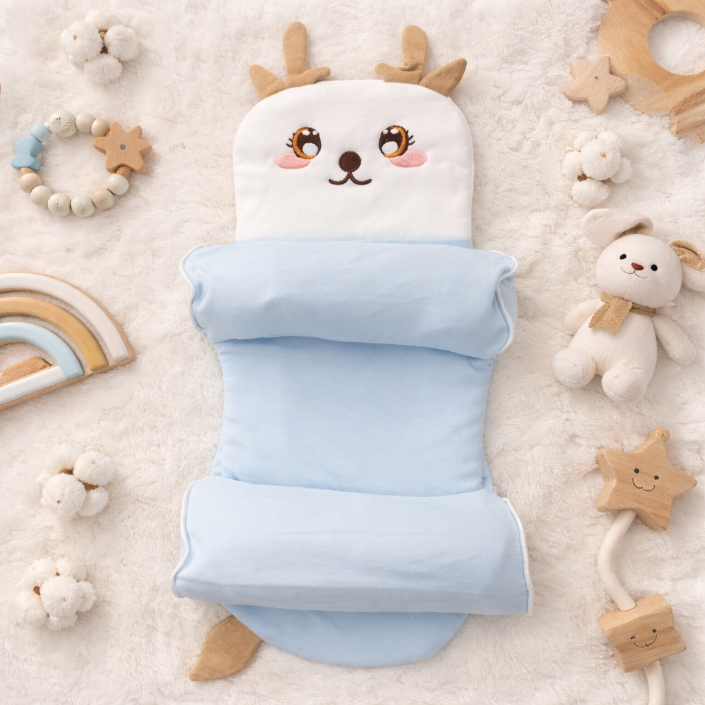 Baby Head Shaping Pillow with Adjustable Distance | Breathable Cotton Fabric | Millet Filling | Soft & Skin-Friendly Infant Sleep Pillow (0–12 Months)