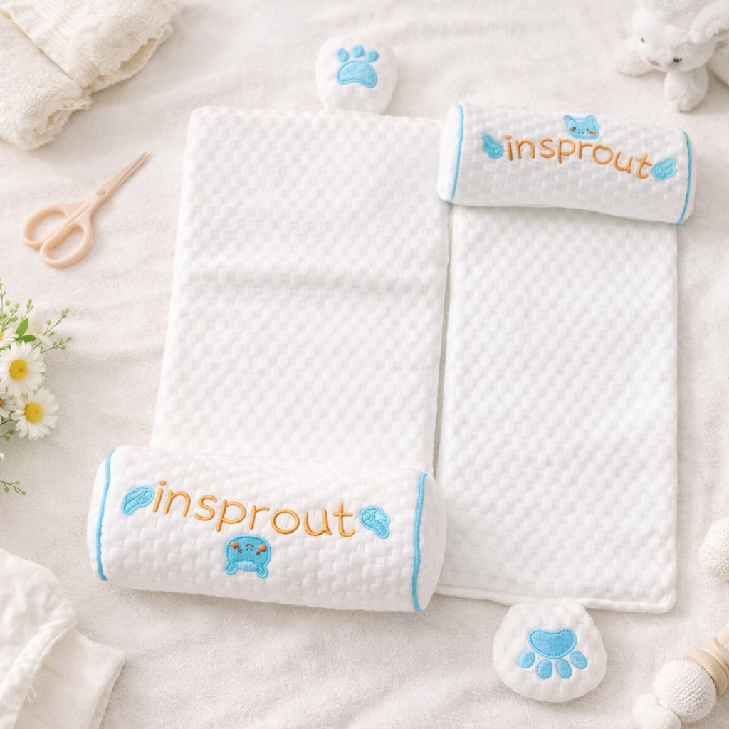 Smile Baby "Insprout" Baby Sleep Positioner Pillow with Adjustable Head Support | Breathable Cotton, Millet Filling | Newborn Infant Sleeping Pillow