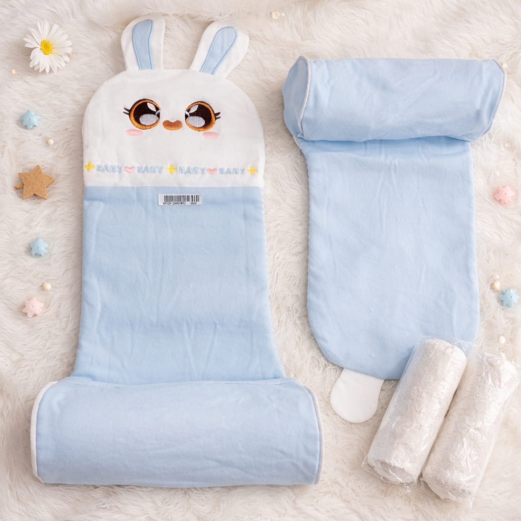 Smile Baby , Baby Head Shaping Pillow with Bunny Design – Soft Newborn Support Cushion (Blue)