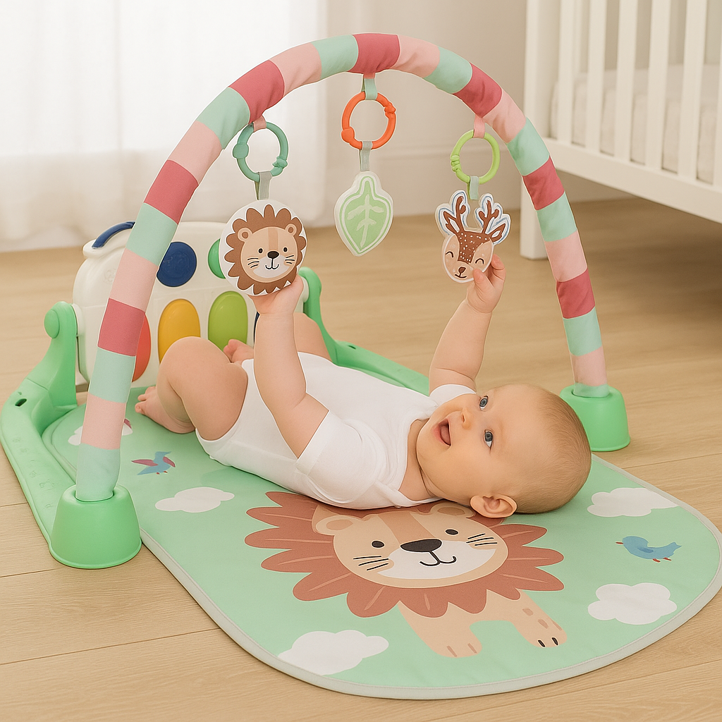 Smile Baby Pedal Piano & Fitness Mat | Musical Activity Gym with Hanging Toys, Soft Play Mat, Tummy Time Support & Kick Piano for Newborns to 36 Months