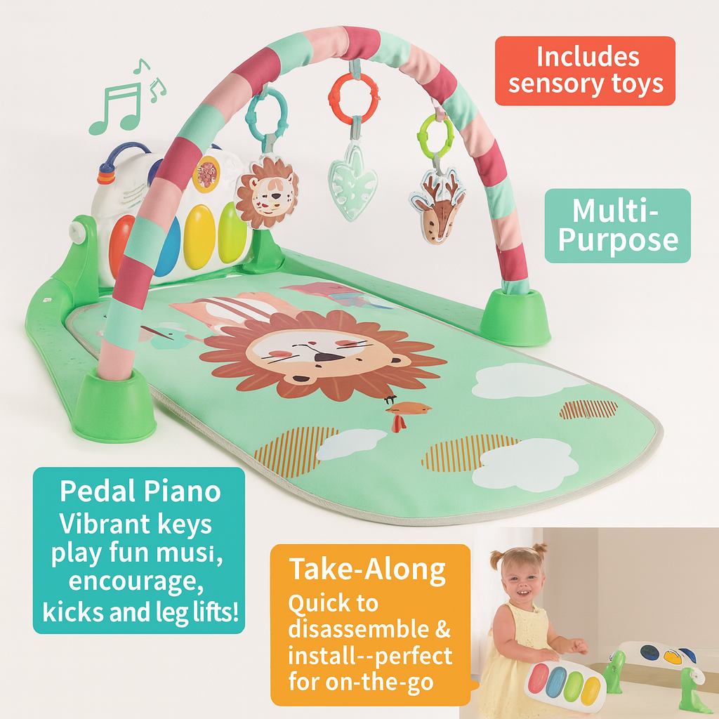 Smile Baby Pedal Piano & Fitness Mat | Musical Activity Gym with Hanging Toys, Soft Play Mat, Tummy Time Support & Kick Piano for Newborns to 36 Months