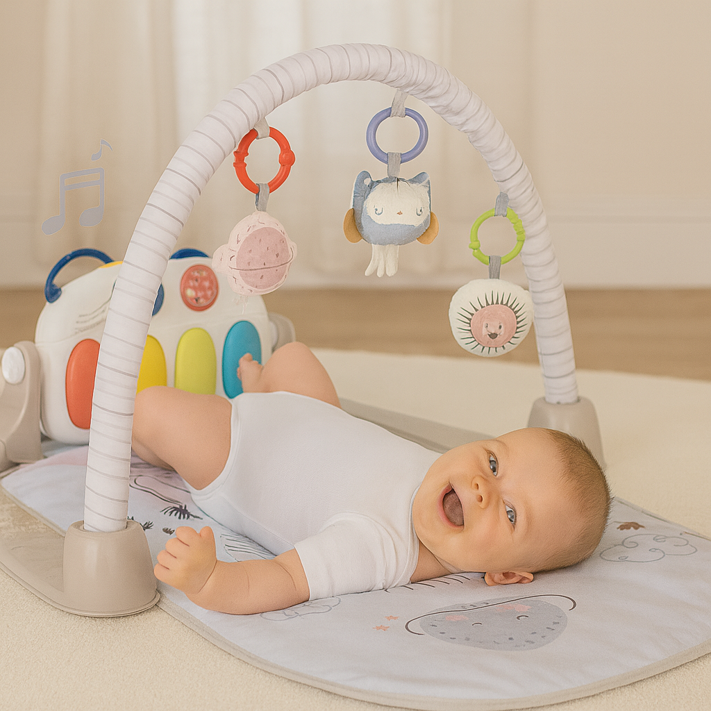 Smile Baby Pedal Piano & Fitness Mat | Musical Activity Gym with Kick Piano, Hanging Toys, Tummy Time Mat, Washable & Portable | 0–36 Months
