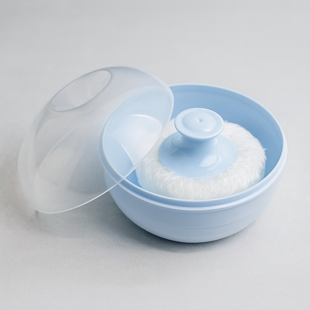 Premium Baby Powder Puff with Protective Case – Soft Fluffy Applicator for Newborns & Infants | Color Options: Blue, Green, Pink