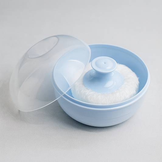 Premium Baby Powder Puff with Protective Case – Soft Fluffy Applicator for Newborns & Infants | Color Options: Blue, Green, Pink