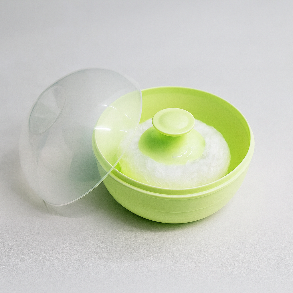 Premium Baby Powder Puff with Protective Case – Soft Fluffy Applicator for Newborns & Infants | Color Options: Blue, Green, Pink