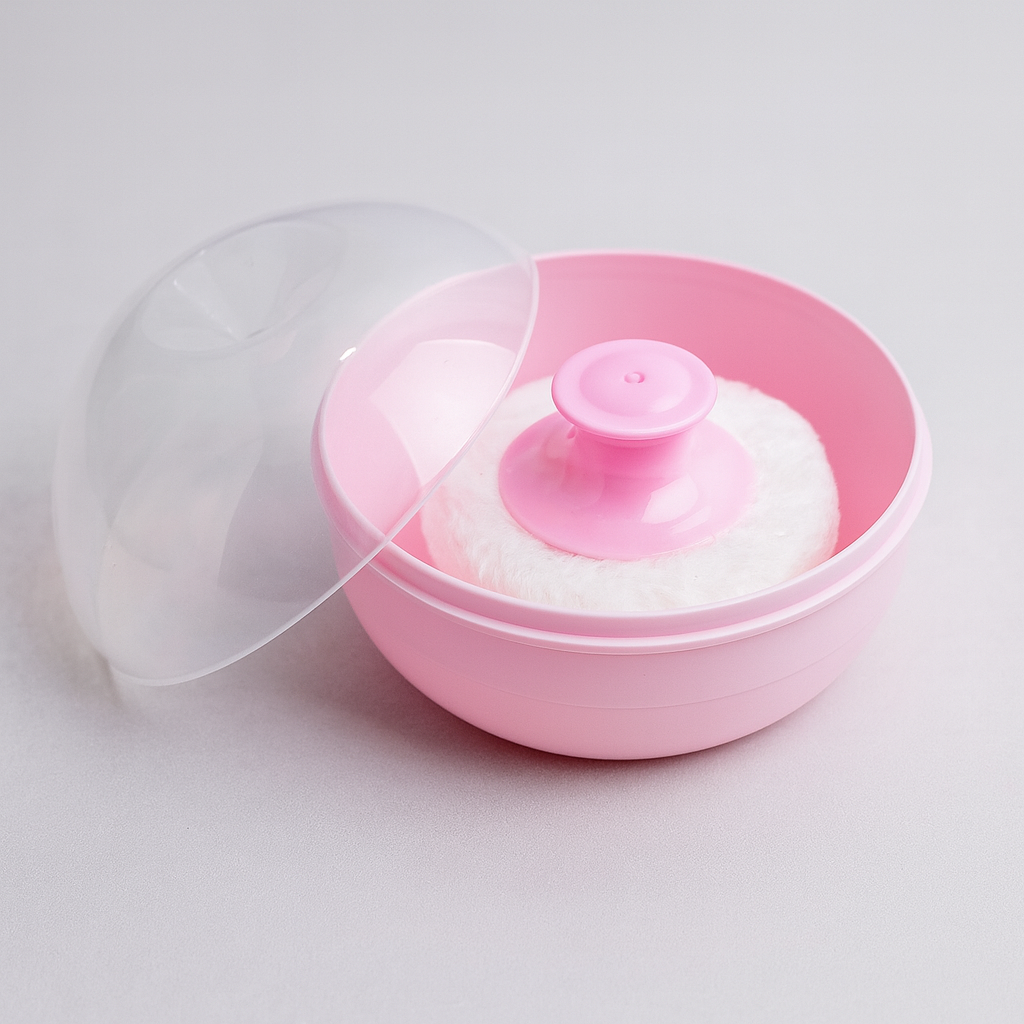 Premium Baby Powder Puff with Protective Case – Soft Fluffy Applicator for Newborns & Infants | Color Options: Blue, Green, Pink